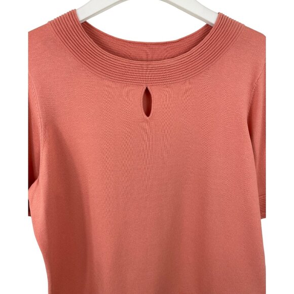 Pendleton Womens Coral Knit Top W/ Ribbed Details & Keyhole Neckline XL Petite - Picture 3 of 7